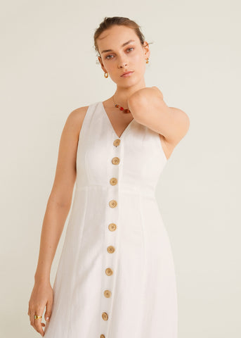 Buttoned linen-blend dress - sandy-thoa