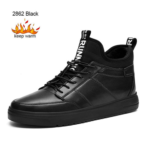 SUROM Warm Short Plush Men's Winter Shoes Thick Bottom Waterproof Ankle Boots Men Soft Comfortable Classic Black White Sneakers - sandy-thoa