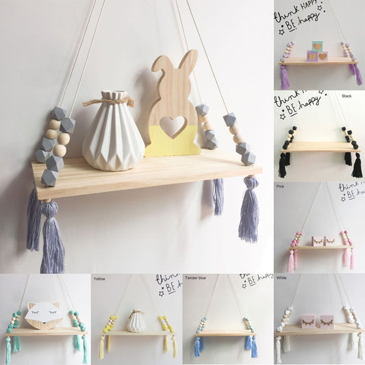 Nordic style colorful beads tassel wooden Wall Shelf Wall clapboard decoration Children room kids clothing store display stand