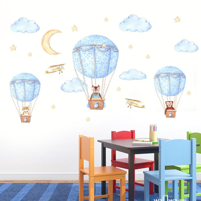 Cartoon Hot Air Balloon Wall Stickers Animals Kids room Baby Nursery Room Decoration Wall Decals Eco-friendly Art Vinyl Murals