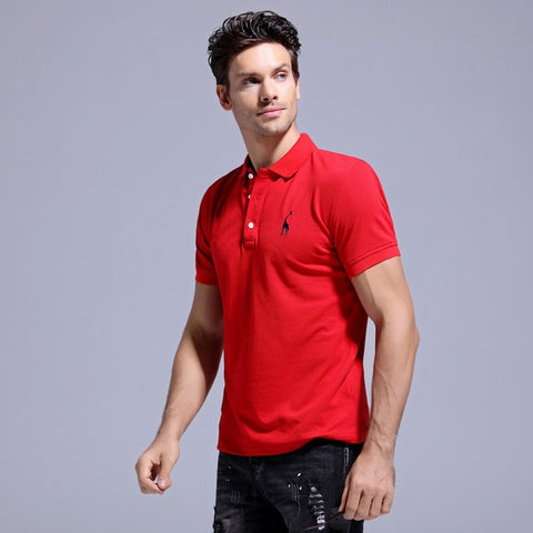 GustOmerD 2019 Brand Quality Cotton Polo Shirt Men Solid Slim Fit Short Sleeve Polos Men Fashion Giraffe Embroidery Men's Polo - sandy-thoa