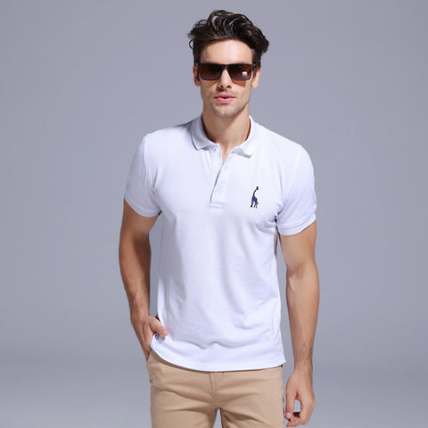 GustOmerD 2019 Brand Quality Cotton Polo Shirt Men Solid Slim Fit Short Sleeve Polos Men Fashion Giraffe Embroidery Men's Polo - sandy-thoa